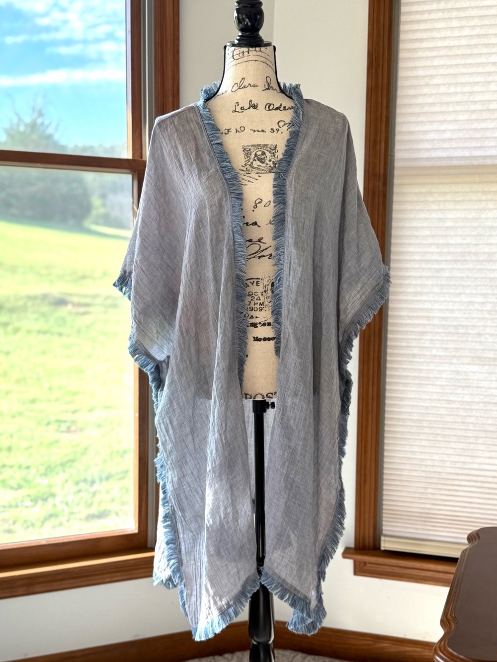 Kori Light Blue Fringed Open-Front Kimono